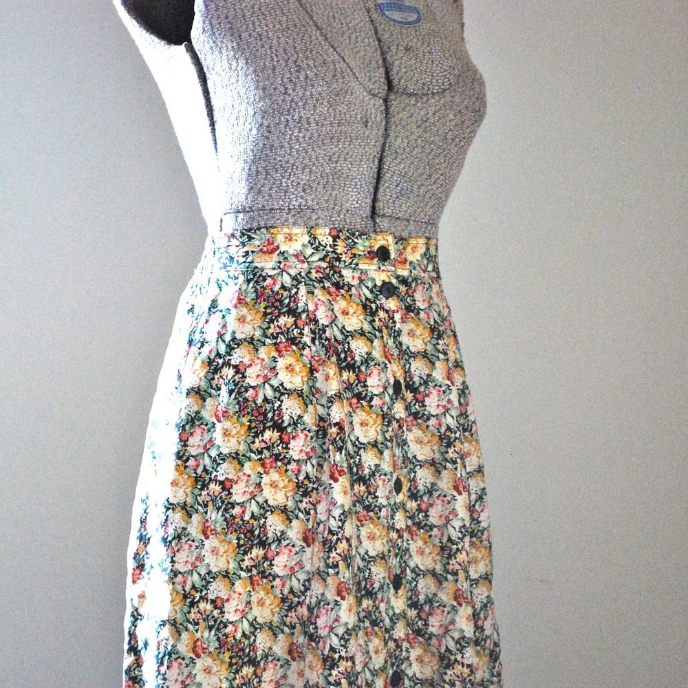 Silk floral button-down skirt